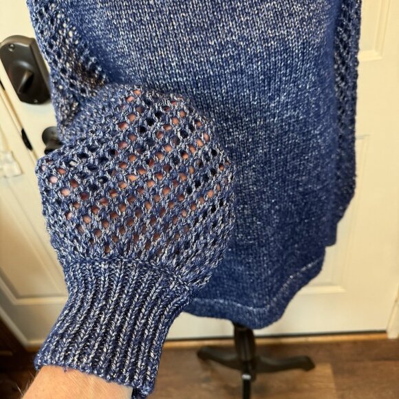 Tommy Bahama Women's Balloon Sleeved Bateau Sweater Sz M Blue/Silver metallic - Picture 6 of 13